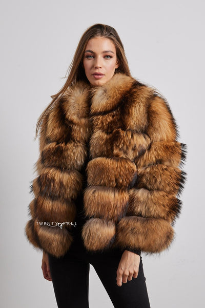 Natural Raccoon Fur 5 Ring Coat with Collar TwentyFall