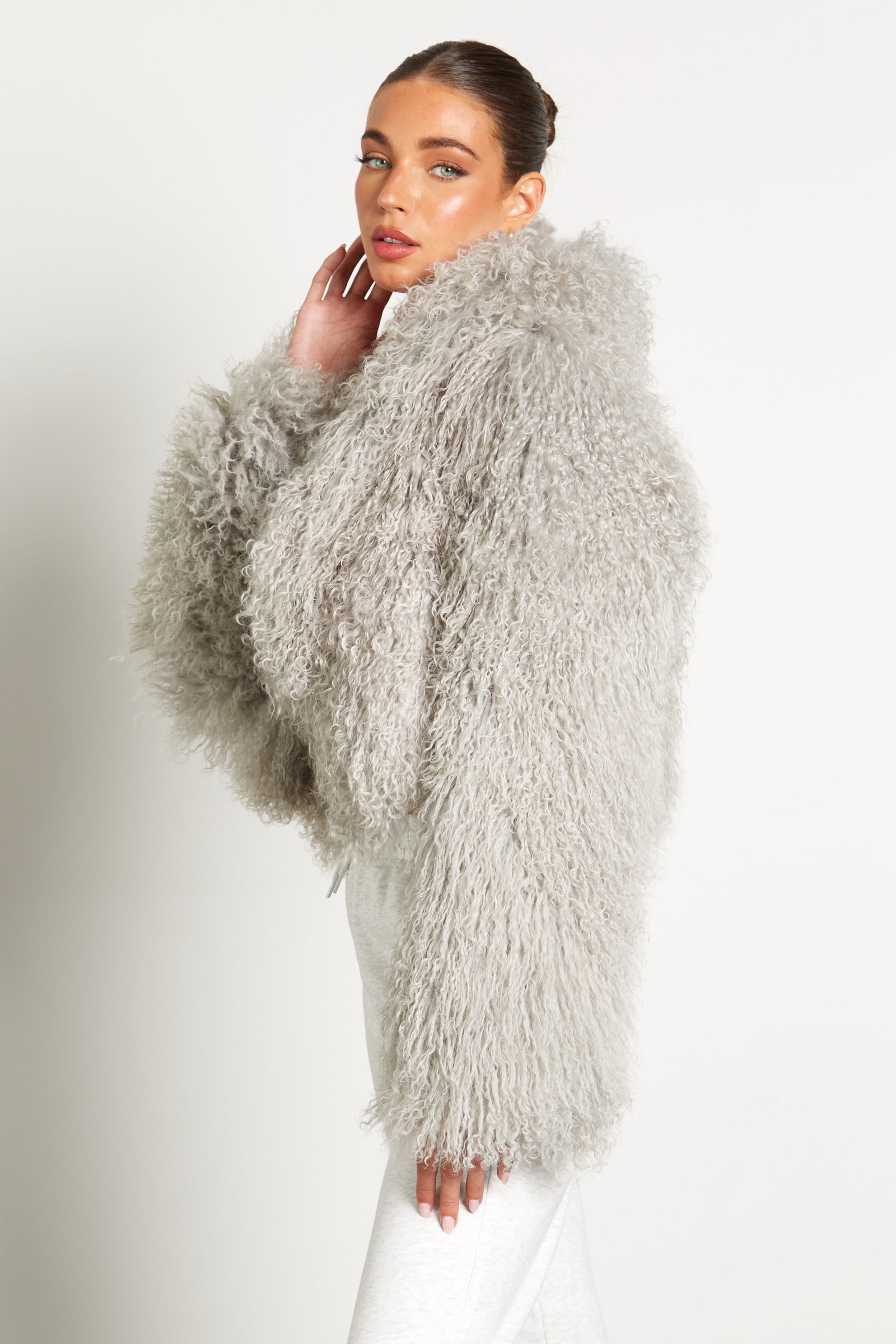 Cropped shaggy faux fur coat best sale