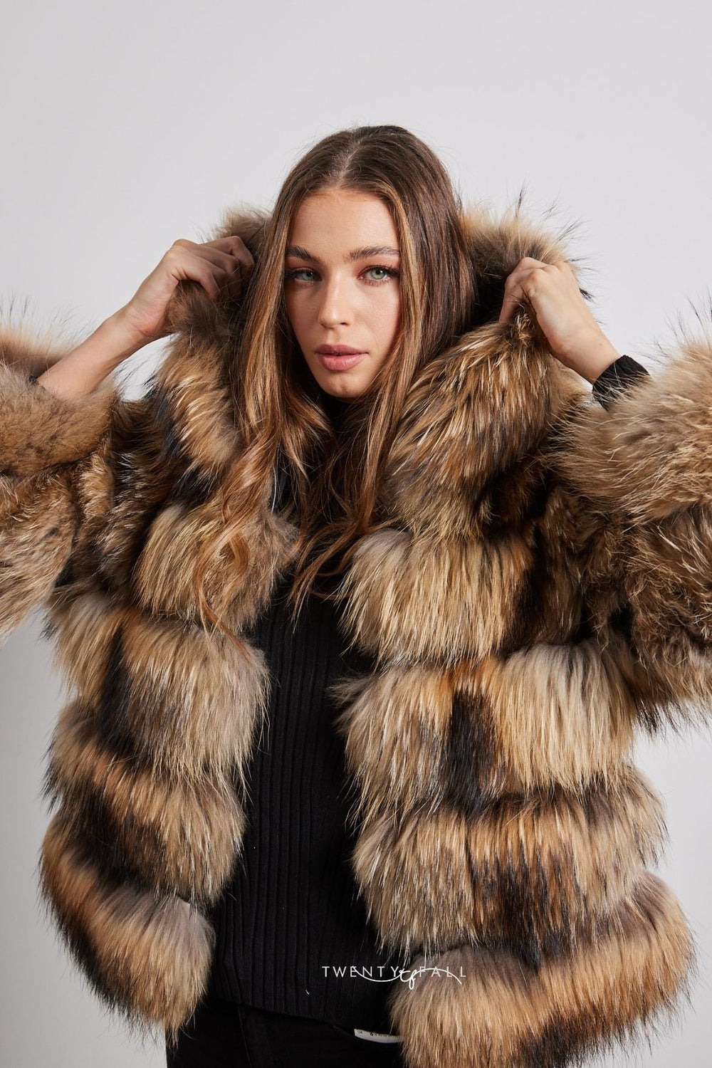 Raccoon fur hooded coat uk on sale