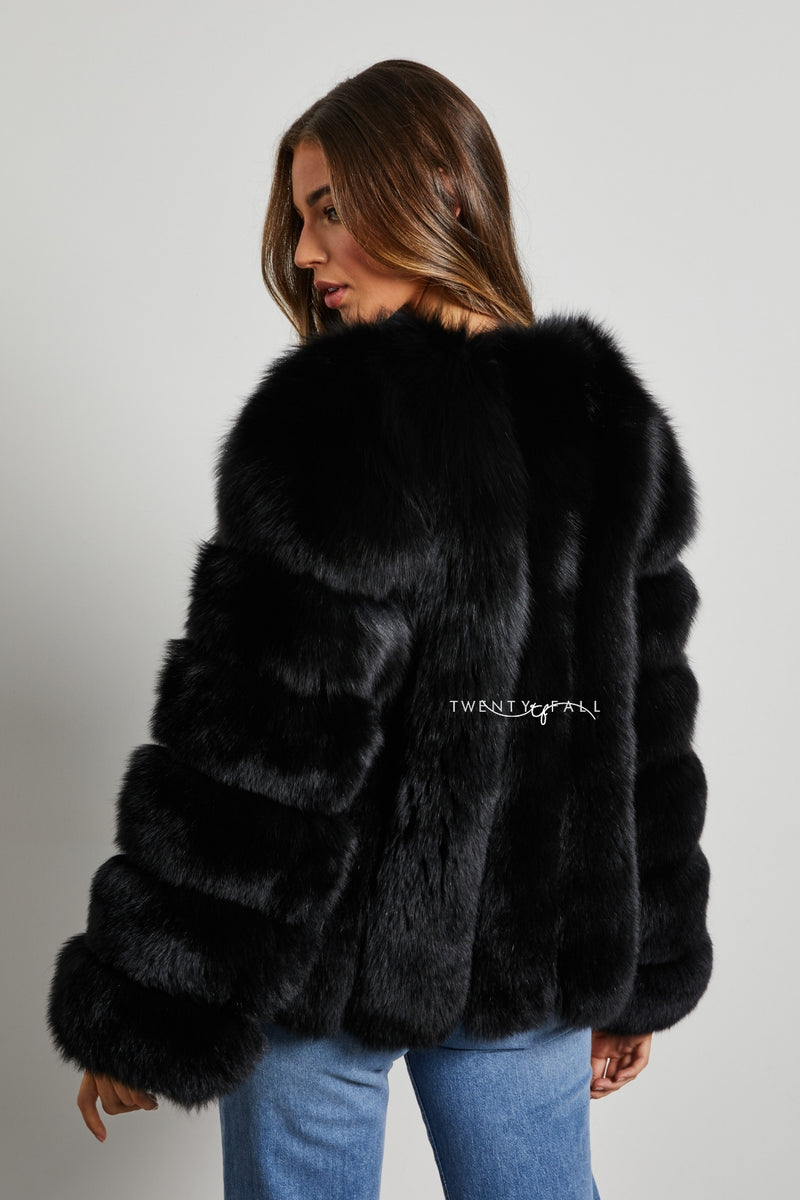 Black Cropped Fox Fur Coat – TwentyFall