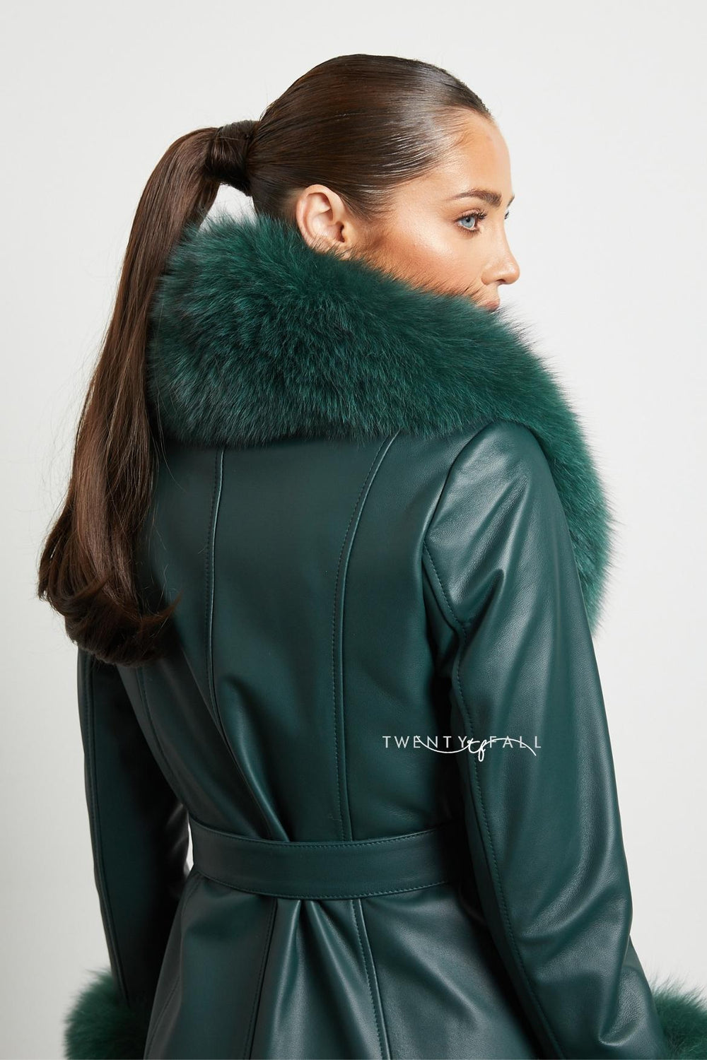 Green leather outlets fur coat